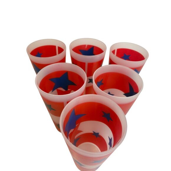 Set Of 6 Vintage Patriotic Star Plastic 6” Tall Tumblers Red Blue Americana - Picture 4 of 6